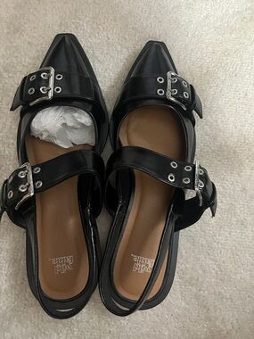 wild fable Black Pointed-Toe Double Buckle Mary Jane Mules
